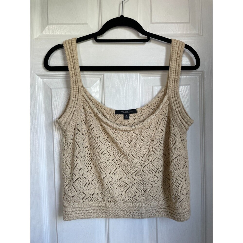 Marc New York Andrew Marc beige open knit crop length sweater tank top medium